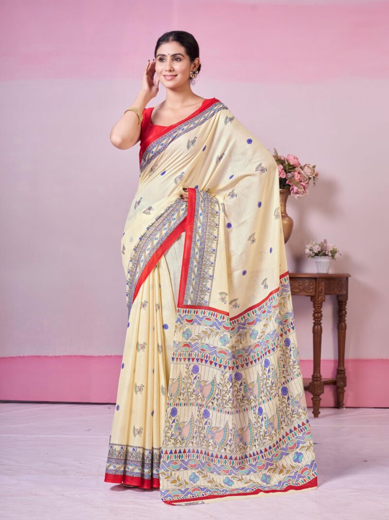 Garden Vareli Traditional Print Pure Cotton Saree with Unstitched Blouse Piece 88482 - Image 4
