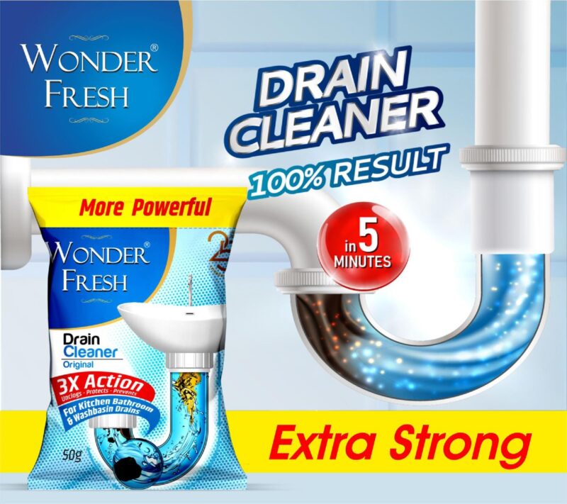 Wonder Fresh Drain Cleaner Powder | Effective Sink Cleaner | Drain Blockage Remover | Wash Basin & Toilet Cleaner | Removes Blockages in Pipes, Sinks & Septic Tanks | 50g (Pack of 20) - Image 5