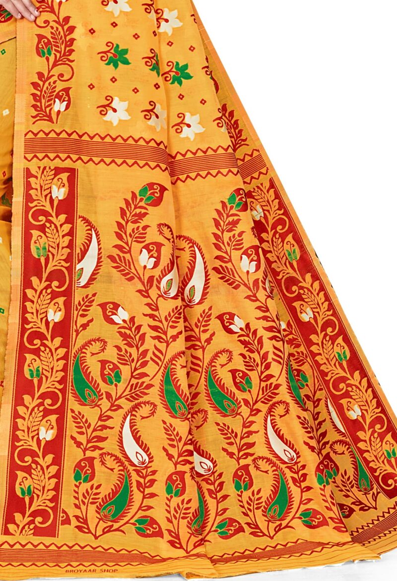 BROYAAR SHOP Women Soft Resham Dhakai Jamdani Relaxed Fit Blend Silk Saree Whole Body Design Without Regular Fit Blouse Piece(Gold) - Image 2