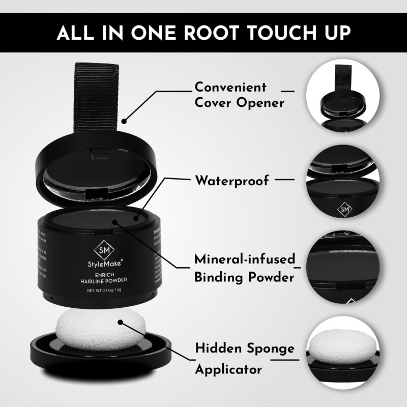 StyleMake Enrich Hairline Powder for Women & Men | Root Touch Up for Grey Hair | Hair Toppers | Hair Cover-Up Powder | Instantly Covers Hair Loss, Patches, and Grey Hair on Beard, (Dark Brown, 4 g) - Image 6