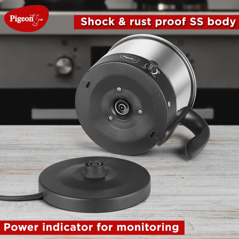 Pigeon Kessel Multipurpose Kettle (12173) 1.2 litres with Stainless Steel Body, used for boiling Water and milk, Tea, Coffee, Oats, Noodles, Soup etc. 600 Watt (Black & Silver) - Image 5