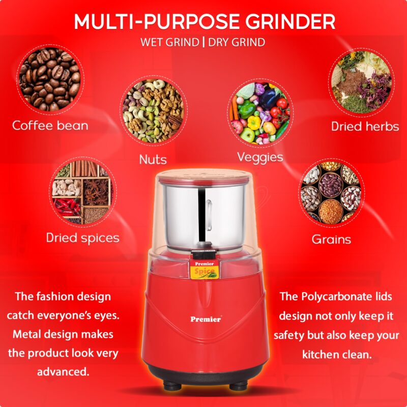Premier Spice Grinder KM-521 | 350W Wet & Dry Multifunction Food Grinder |Stainless Steel Herbs, Spices, Nuts, and Grain Grinder for Home & Office with Detachable Jar - Image 6
