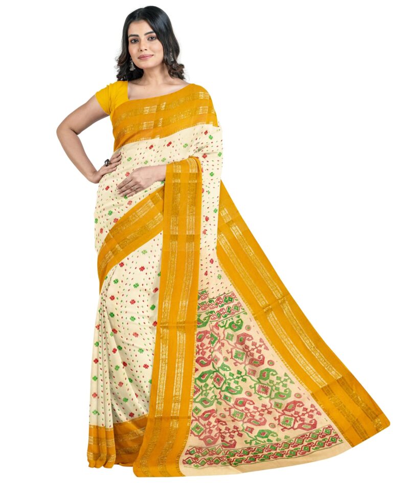 eC ESHA'S COLLECTION Women's Pure Cotton Jamdani Printed Tant Saree Without Blouse Piece (Mustard)