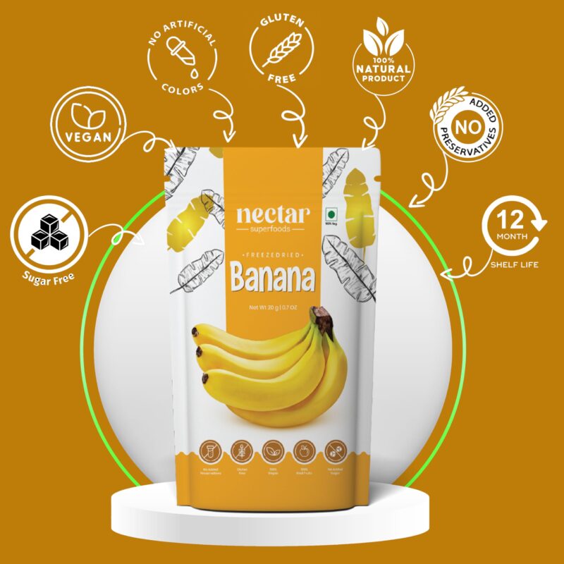 Nectar Superfoods Freeze Dried Banana | No Preservatives, No Added Sugar, Healthy Dried Fruit | 100% Natural, Vegan, Gluten Free Snack for Kids and Adults | 20 gram Pouch (PACK OF 1) - Image 5