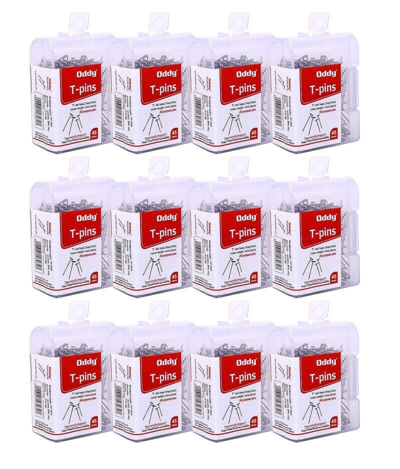Oddy T-Shaped Pins in See Through Plastic Dibbi Pack 45gm (Set of 12)