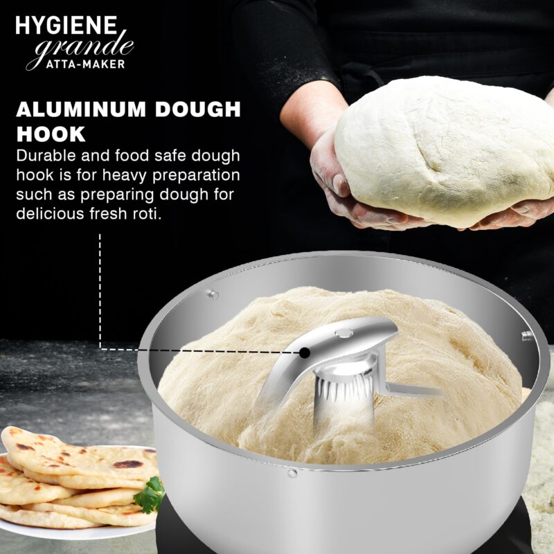 Havells Hygiene Grande Atta Kneader Dough Maker with 5L SS Bowl, Up to 1 KG Dough Maker, 4 Speed, Aluminium Dough Hook, Transparent Anti Splatter Lid with Lock, Hands Free Operation, 2 Yr Warranty - Image 5