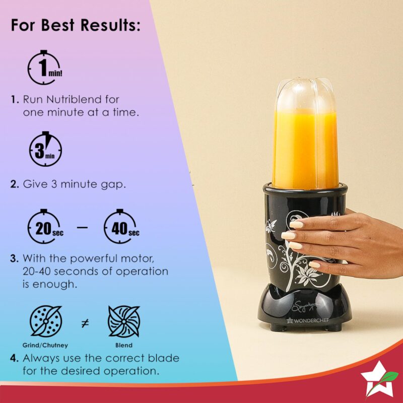 Wonderchef Nutri-blend Juicer, Mixer, Grinder| 500 watts 100% Full Copper Motor| Complete Kitchen Machine|4 Unbreakable Jars|2 Years Warranty|Recipe Book By Chef Sanjeev Kapoor|Black - Image 3