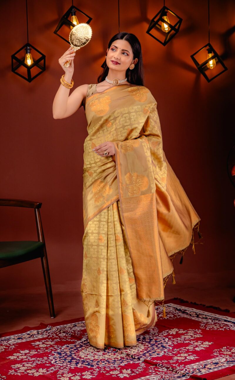 MIMOSA Women's Woven Design Kanjivaram Style Art Silk Saree With Blouse Piece : Sa00001762Gdfree, Gold - Image 6