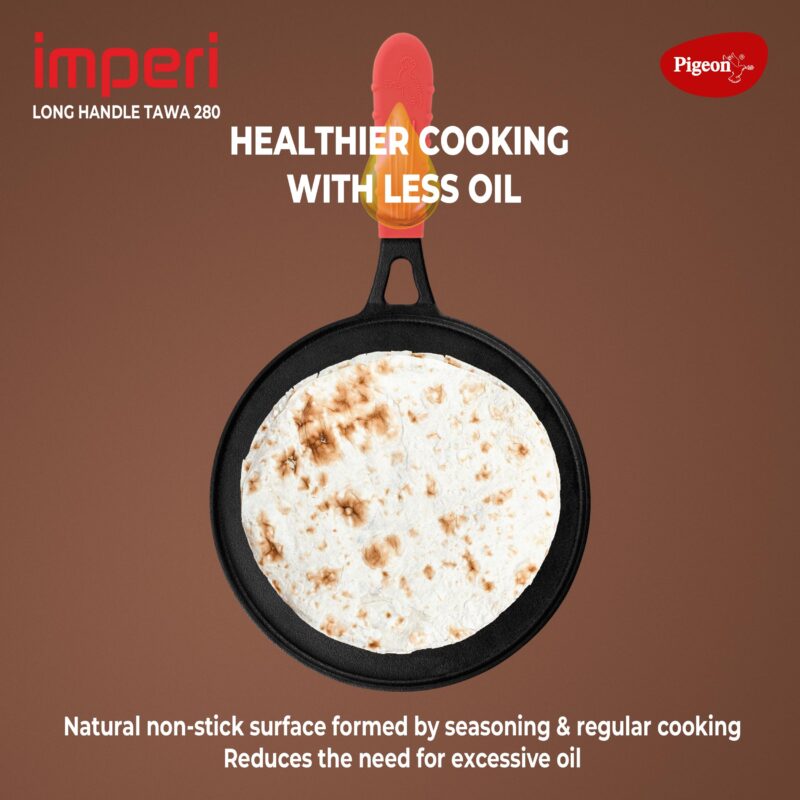 Pigeon by Stovekraft Pre-Seasoned Cast Iron Tawa 28 cm | Pre-Seasoned with 100% Vegetable Oil | Naturally Nonstick | High Pressure Casting | High Strength | Bring Back Nostalgic Taste | Toxin-Free - Image 5
