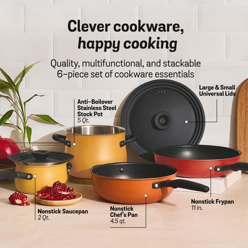 Meyer Accent Series Spark Edition Nonstick And Stainless Steel Cookware Set|Kitchen Set For Home|Gas And Induction Compatible, 6 Pcs, Multi Color, Orange - Image 12
