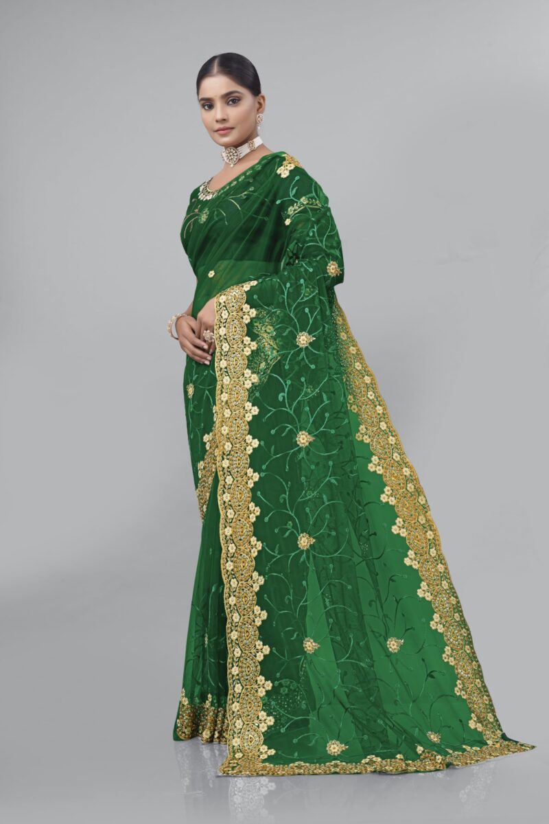 Radhe Radhey Women's New Georgette Embridered Sari With Unstitched Blouse Piece(Free Size)… (Green) - Image 2