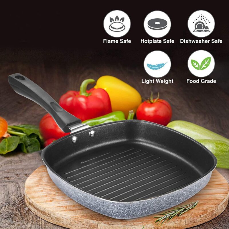 PANCA Grill Pan Non Stick Aluminium Multi Snack Pan Sandwich Maker Uttapam Pan Chilla Pan Toast Pan Grilled Sandwich Snackers Large Pan Kadai Multipurpose- Grey, Make in India - Image 6
