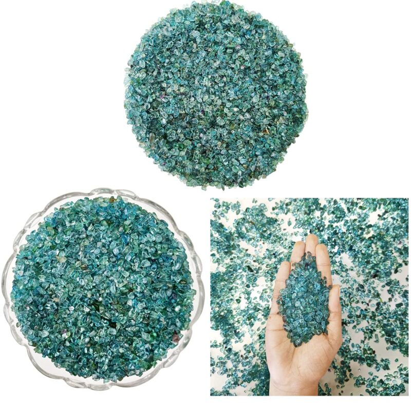 9Dzine Healing Crystal Chips for Vastu Natural Blue Apatite Stone 50 Gm Blue Apatite Crystal Stone Chips Dust Raw Rough Stone for Reiki Healing Meditation