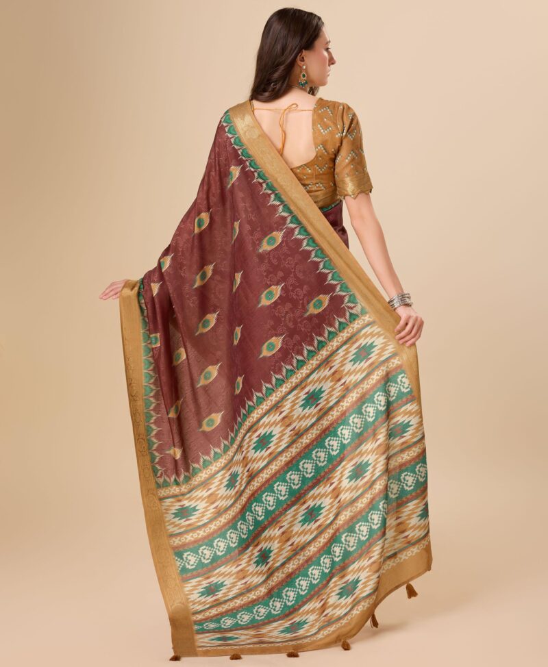 Rekha Maniyar Women's Jacquard Digital Printed Saree With Unstitched Blouse(RUHANI_1007_NS) - Image 5