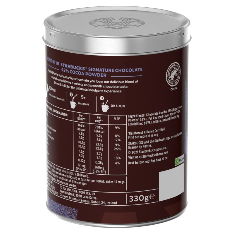 Starbucks Signature Chocolate 42% Velvety &Smooth Cocoa Powder TIN 330G - Image 11