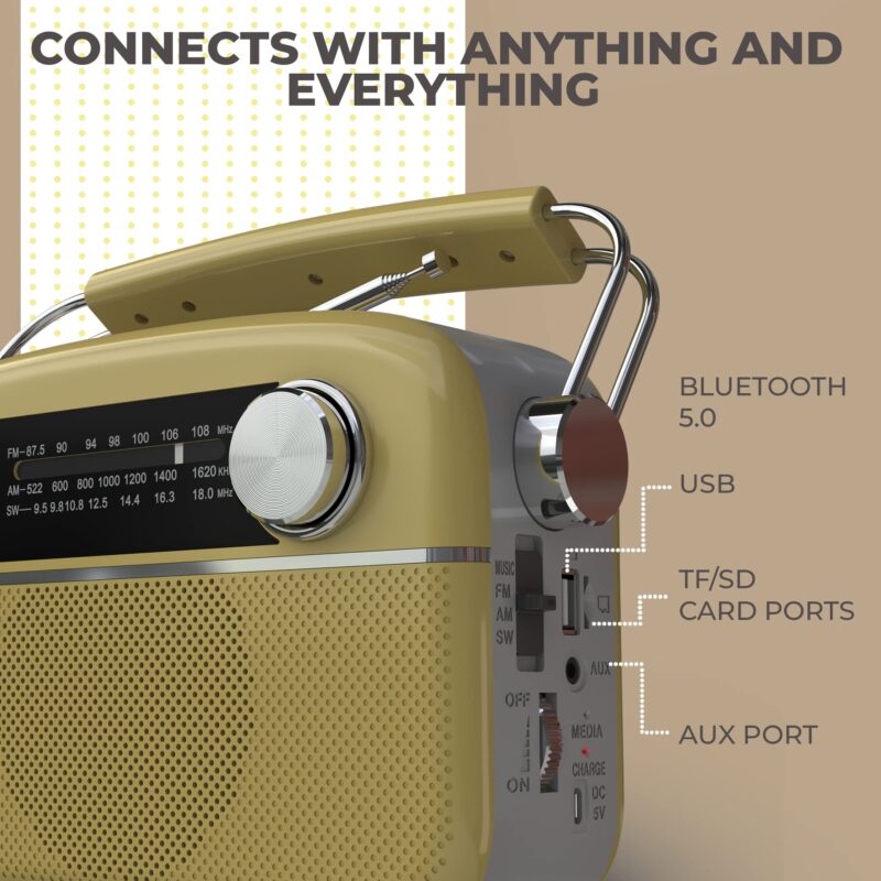 iGear Evoke FM/AM/SW with MP3 Player Bluetooth, USB, TF/SD Card, inbuilt 1200 mAh Rechargeable Battery (Gold Silver) - Image 6