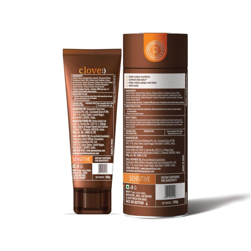 Clove Sensitive Toothpaste | reduce Senstivity | Dual Action toothpaste For Sensitivty & Bad Breath | Strengthens Enamel | Triclosan Free | Paraben Free | Peroxide free | Mint, Pack of 1 (100g) - Image 9