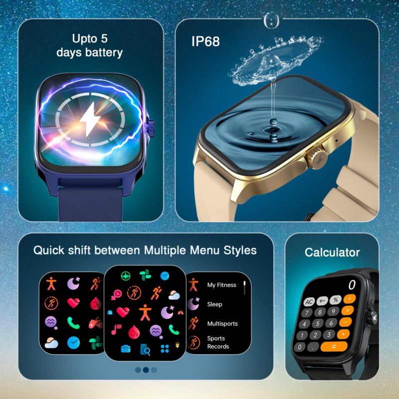 Fastrack New Astor FS1 PRO Smart Watch, Large Super AMOLED Display (1.97") AOD, AI Voice Assistance, Functional Crown, SingleSync BT Calling, 100+ Sports Modes & Smartwatch Faces, IP68 (Black) - Image 5