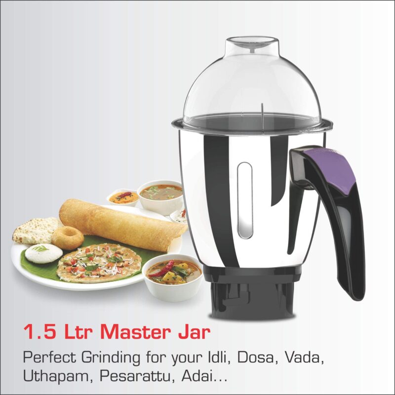Vidiem Eva Premium 556 A (Lavender with Black) | 750 watt Mixer Grinder with 5 Jars in-1 Juicer mixer | Leakproof Jars with self-lock for wet & dry spices, chutneys & Curries | 5 Years Warranty - Image 4
