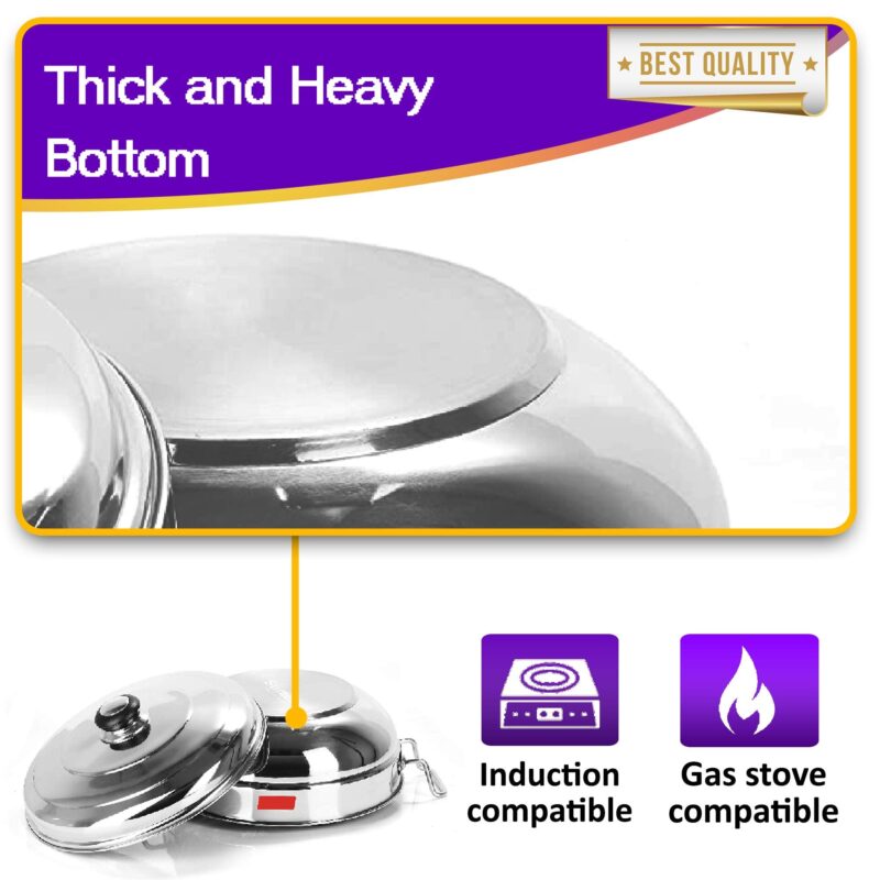 QSEC Triply bottom Idli maker Stainless Steel 4-in-1 Induction base Multi utility Kadai Idli Cooker All-in-One Big Size dhokla Cooker | 6 Plate 2 Idli | 1 mini idli 2 Dhokla 1 Patra Momo Steamer - Image 8