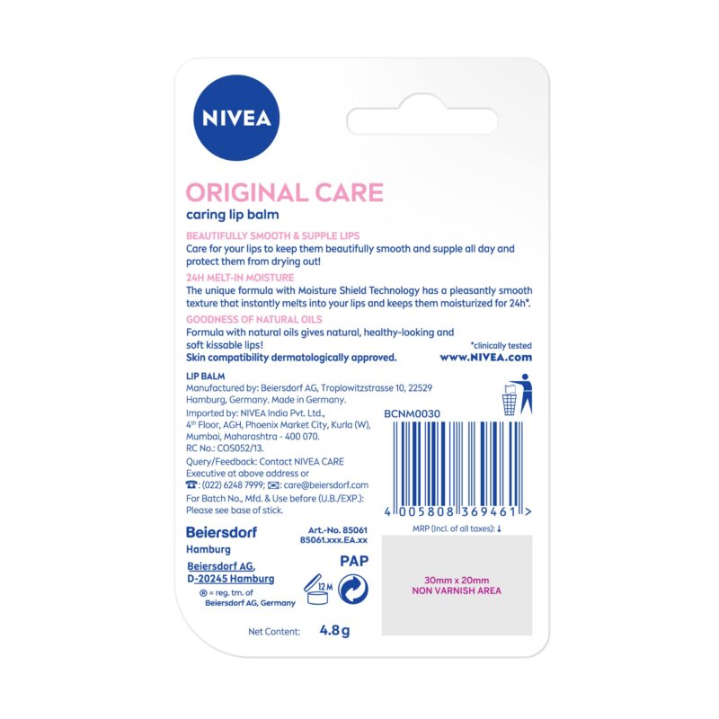 NIVEA Lip Balm, Original Care, 4.8g - Image 3