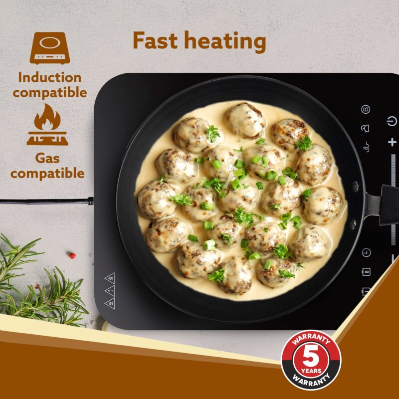 AGARO Elite Hard Anodised Tapper Frying Pan, 1.5L Capacity, 24 cm Diameter, Gas Oven Compatible, 3 mm Thick Plate, Riveted Handle, Frying, Cooking, Serving, Black - Image 2