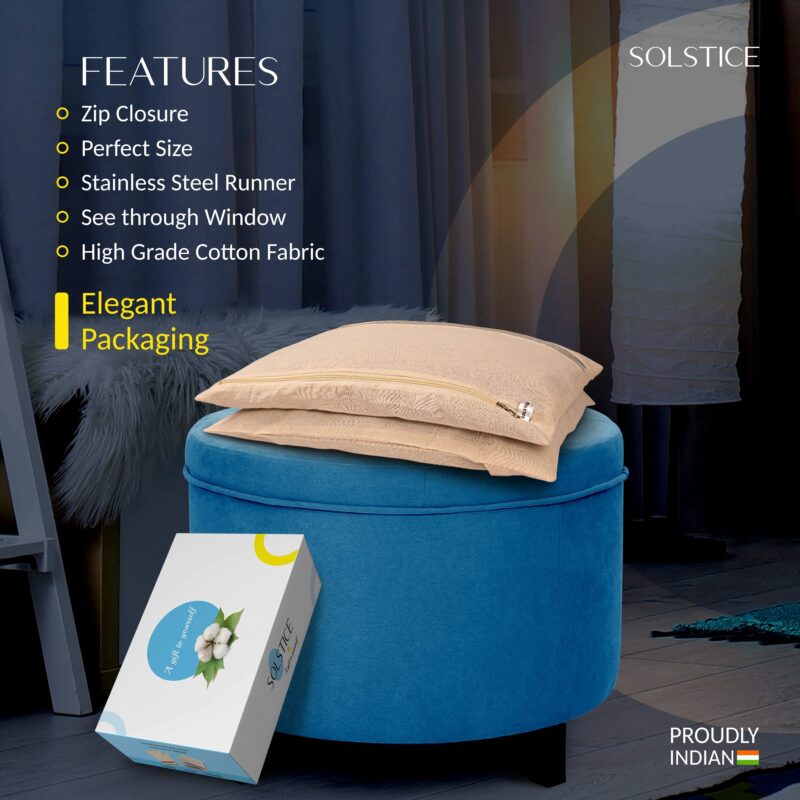 SOLSTICE Cotton Saree Bags/Covers For Storage Set Of - 12 Big Size Single (16 X 14 Inches) With Zip Closure For Clothes Bags And Wardrobe Organizer With Transparent Mesh Window, Beige - Image 4