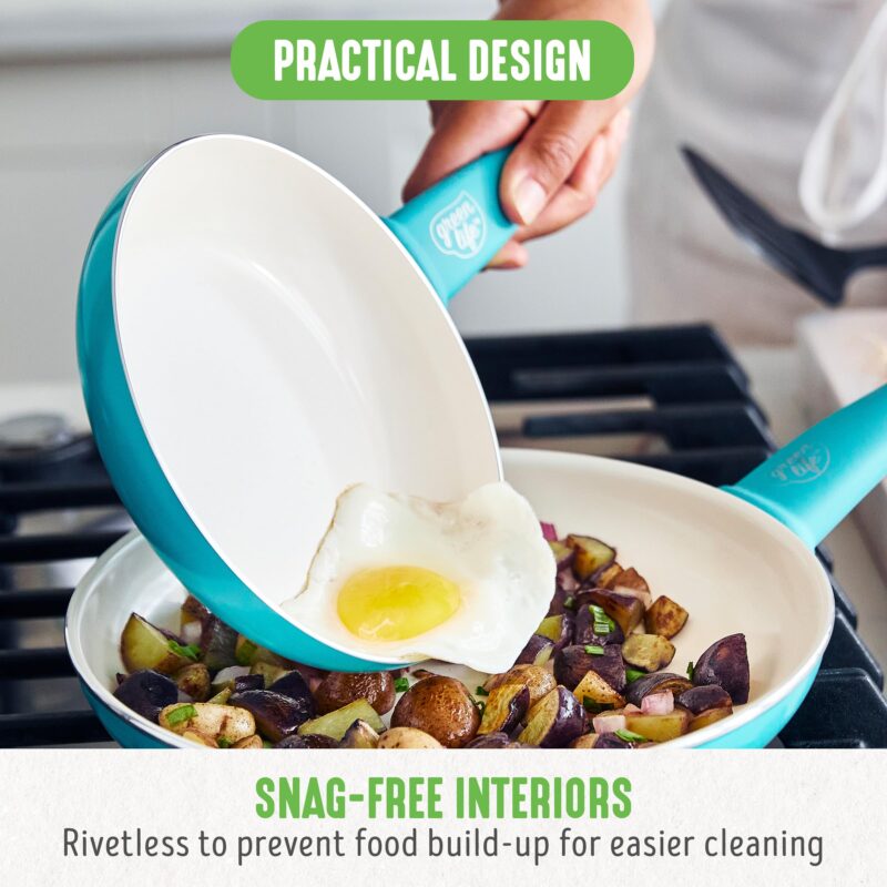 GreenLife Soft Grip Healthy Ceramic Nonstick 7" and 10" Frying Pan Set, PFAS & PFOA-Free, Dishwasher Safe, Egg Omelet Skillet, Cookware for Easy Cooking, Non-Stick Kitchen Essentials, Caribbean Blue - Image 8