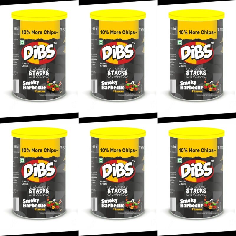 Dibs stacks (Pack of 6, 45 GM Each) Smoky Barbecue Potato Crisps Chips On the Go Adventure, Crunchy Healthy and Tasty Chips, Snacks Chips