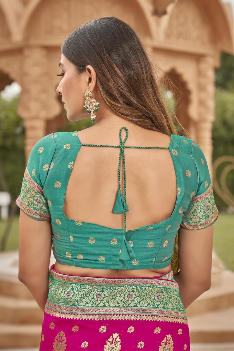 Monjolika Fashion Women's Rani Pink color Banarasi Silk blend Zari Weaving work Saree With Blouse (MNJ-8201_ Rani Pink) - Image 2