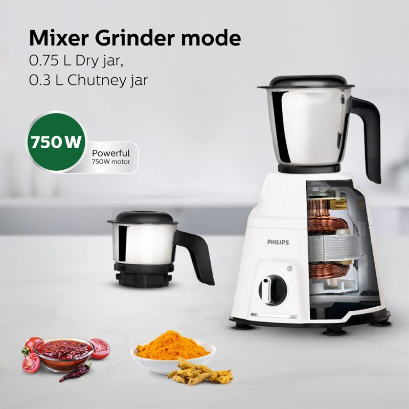 PHILIPS Mixer Grinder 750 Watt, 3 in 1 (Mixer Grinder + Juicer + Food Processor) 4 Jar (HL7763/00) - Image 6