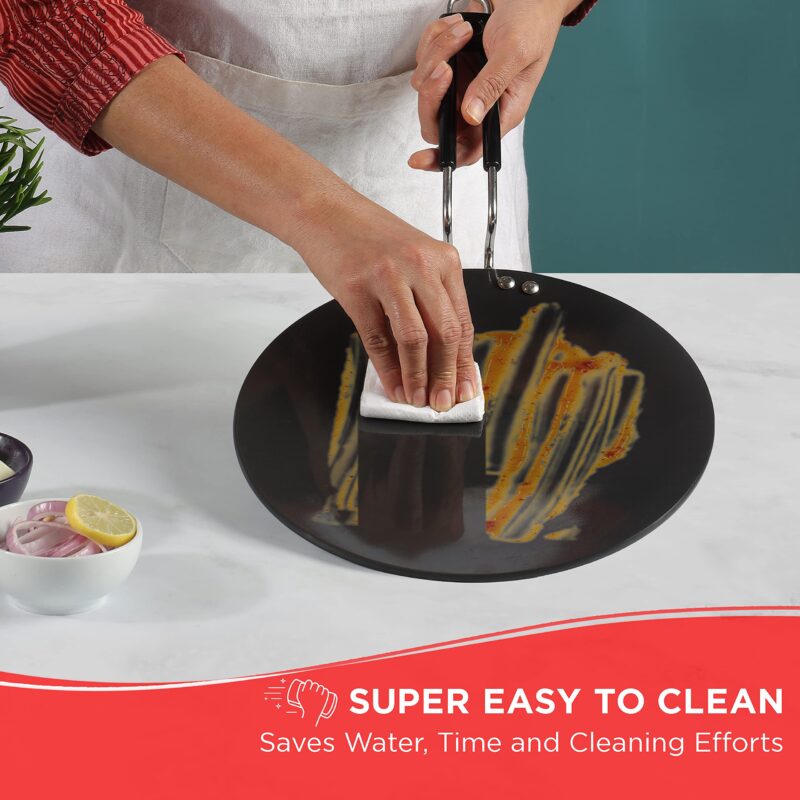 Vinod Black Pearl Hard Anodised Tawa - 28 cm | 5.25mm Thickness | Metal Spoon Friendly | Riveted Sturdy Handle | Long Lasting Roti, Paratha Tawa | 2 Year Warranty | Toxin Free - Image 10