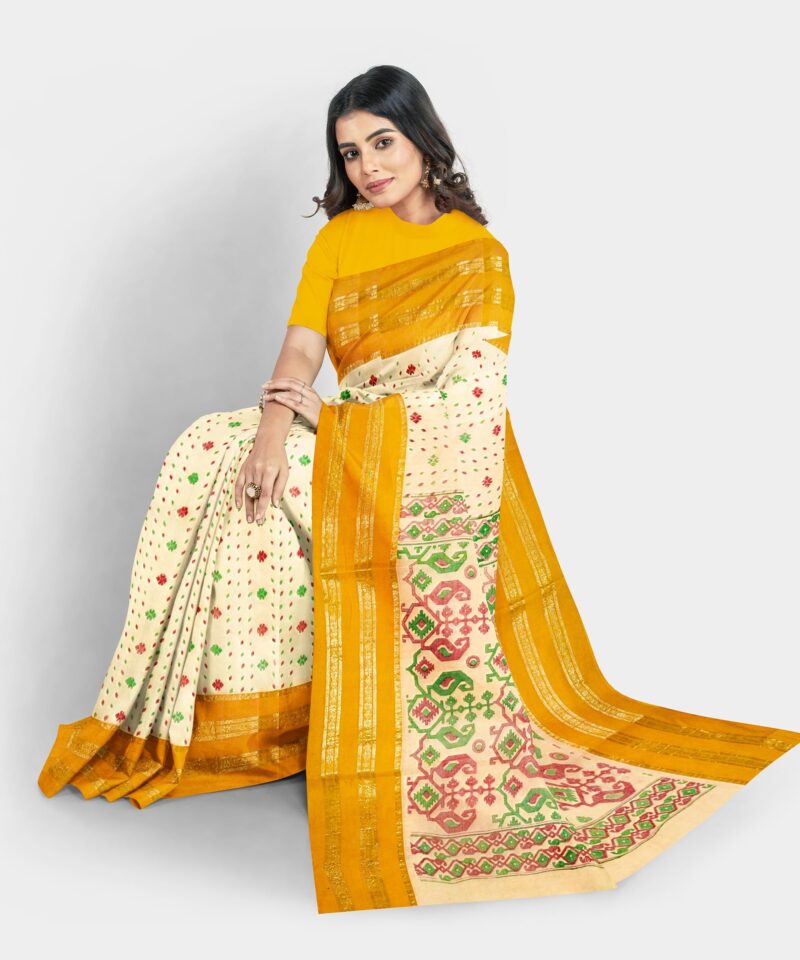 eC ESHA'S COLLECTION Women's Pure Cotton Jamdani Printed Tant Saree Without Blouse Piece (Mustard) - Image 3