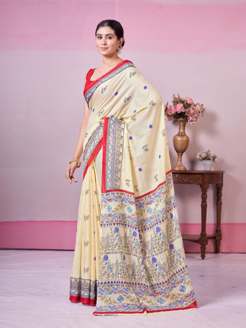 Garden Vareli Traditional Print Pure Cotton Saree with Unstitched Blouse Piece 88482 - Image 7