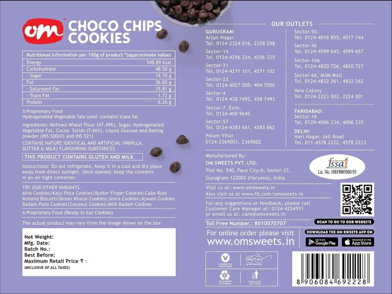 Om Sweets and Snacks Chocolate Chips Cookies -350G - Image 2