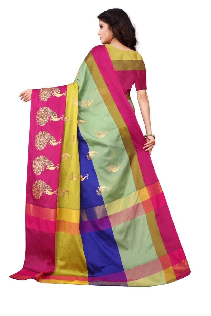 DHRUVI TRENDZ Women Silk Cotton Saree(DT-S166_Pista Green & Pink_Free Size) - Image 6