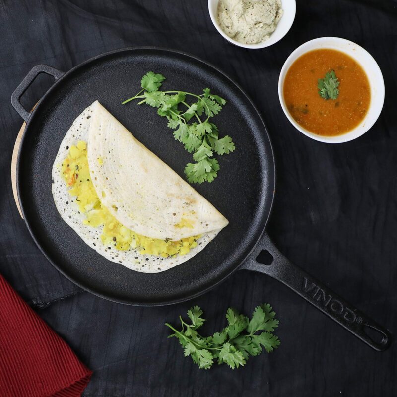 Vinod Legacy Pre Seasoned Cast Iron Flat Roti Tawa with Handle - 28 cm/Chapati, Dosa, Naan, Omlette Kallu Tava / 100% Pure Naturally Non Stick/Toxin & Rust Free/Gas Base - Image 8