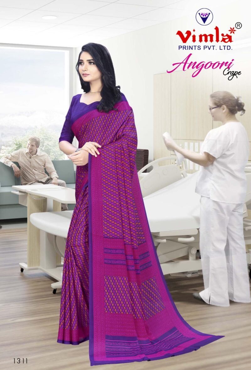 Vimla Women's Multi Crepe Silk Uniform Saree with Blouse (Multi; 1311_AC_Free Size) With FREE Henna Hair Color (Black) - Image 5