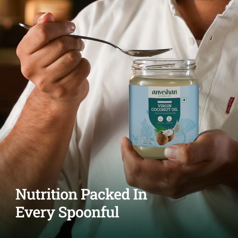 Anveshan Cold Pressed Virgin Coconut Oil 500ML | Glass Jar | Virgin Coconut Oil for Cooking | Virgin Coconut oil for massage | 100% Pure, Natural,Chemical-Free & Edible Coconut Oil | For Cooking, Skin & Hair Health, Oil Pulling - Image 4