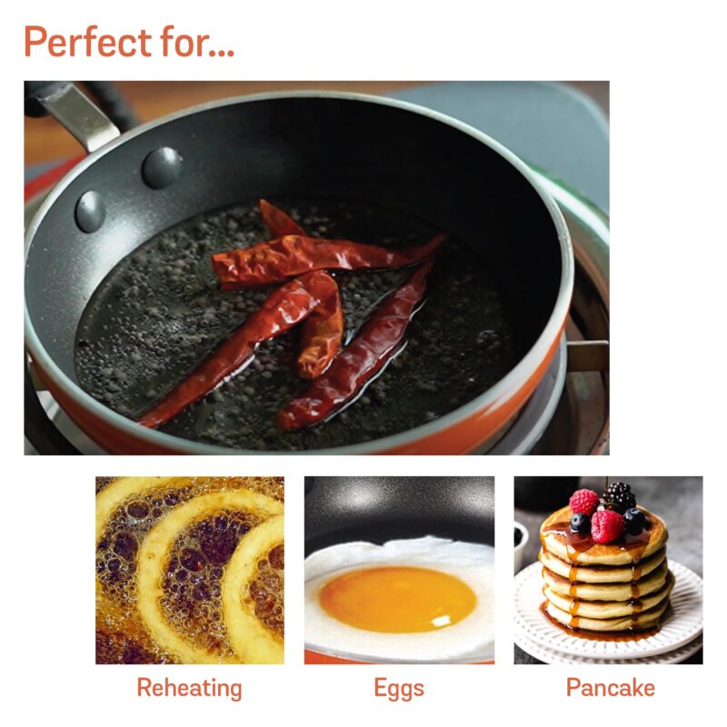 Meyer Non Stick Mini Fry Pan | Tadka Pan | Omelette Pan Non Stick | Egg Pan | Frying Pan Nonstick Small Size | Gas Stove Compatible, 12cm, Orange - Image 5