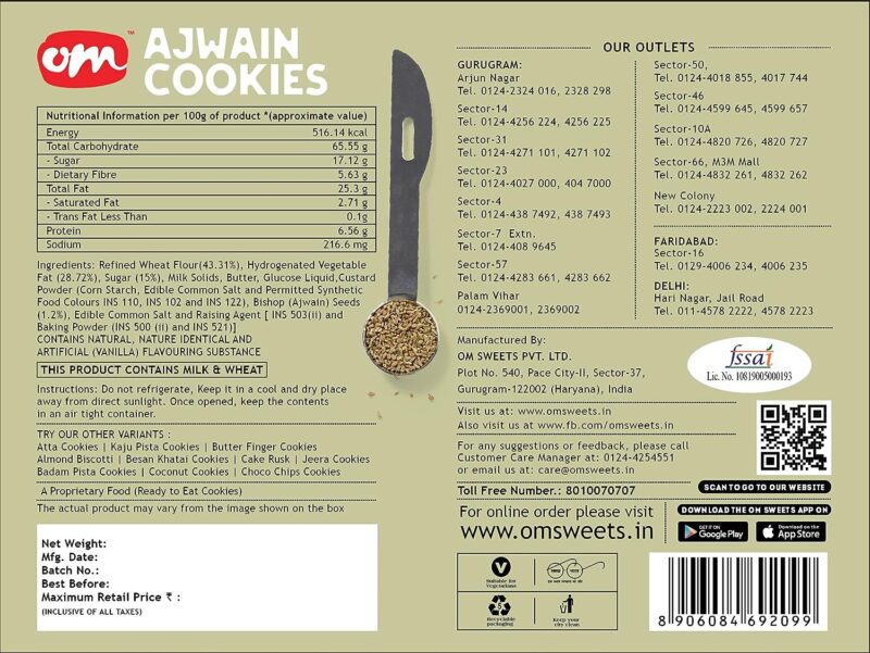 Om Sweets and Snacks Ajwain Cookies - 350G - Image 2