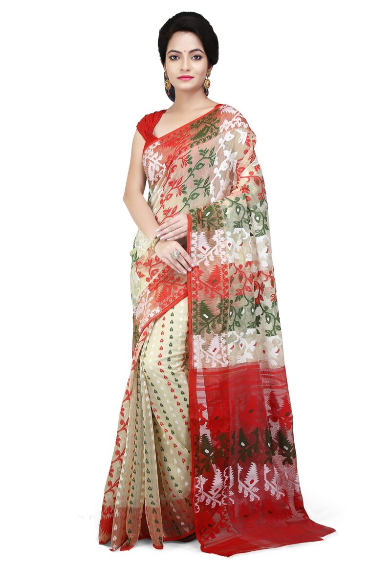 WoodenTant Women's Jamdani Cotton Silk Saree With Blouse Piece (SDJ25_Multicolored)