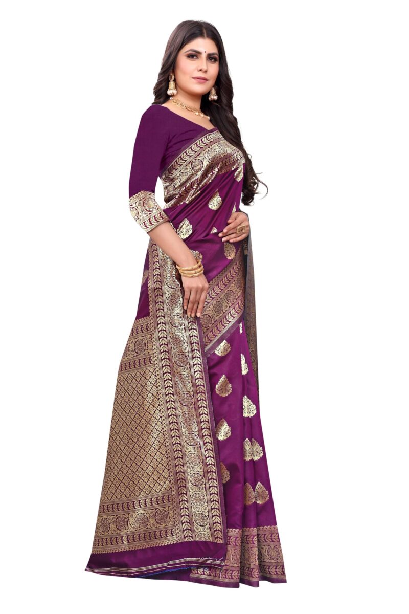 Sugathari Women's Banarasi Saree Pure Kanjivaram Silk Saree Soft new ladies 2023 Design Wear Pattu Sarees Latest Cotton Party Sari collections With Blouse Piece for Wedding sadi (SAM PARI-120 WINE) - Image 4
