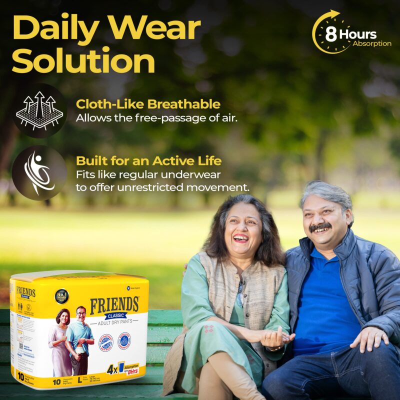 Friends Classic Adult Diapers Pants Style - 10 Count (Large) with odour lock and Anti-Bacterial Absorbent Core- Waist Size 30-56 inch ; 76-142cm - Image 4