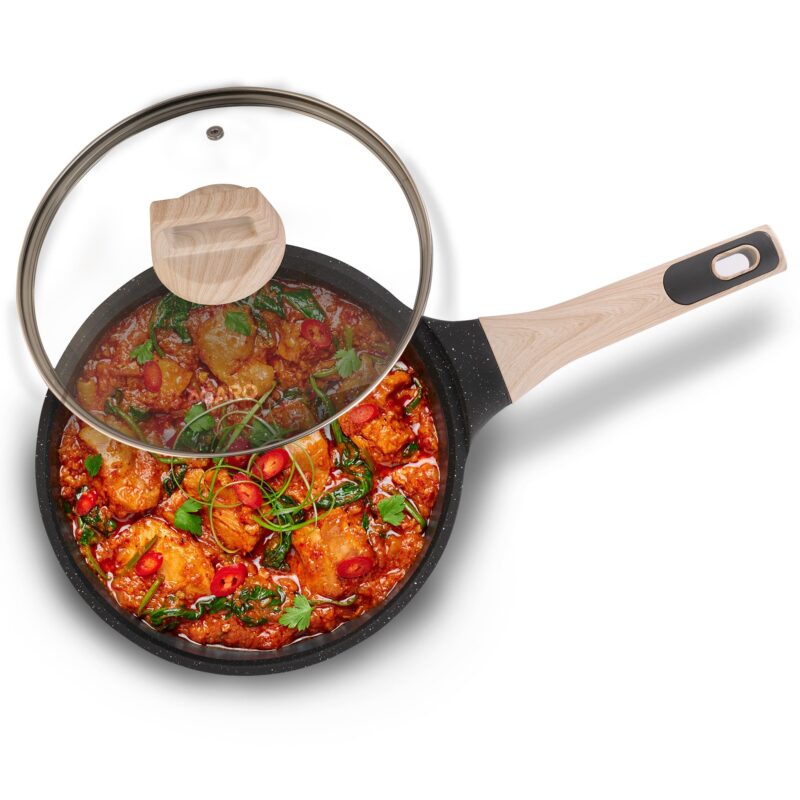 AGARO Imperial Granite Non Stick Frypan with Glass Lid, 3L / 28cm, Cast Aluminium Body, Omlette Egg Pan, Fish Fry Pan, Gas & Induction Compatible, Dark Grey