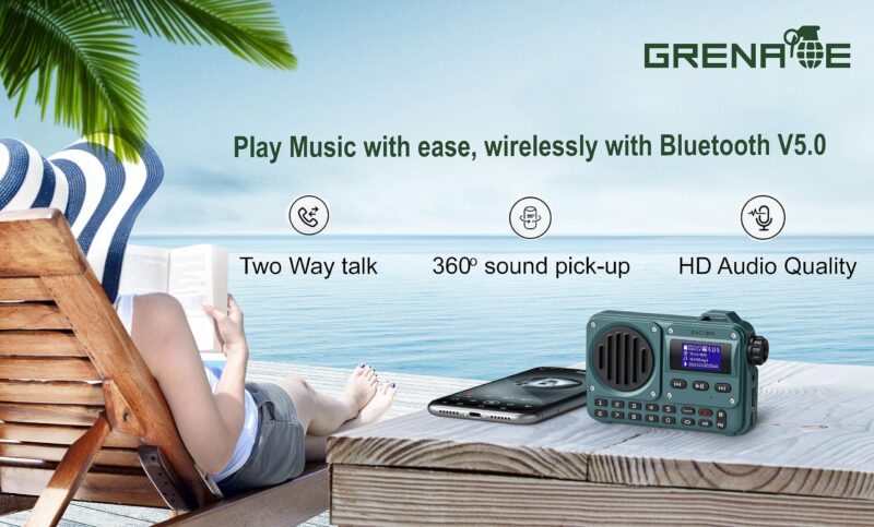 Pagaria Grenade 5 Watts Pocket FM Radio with Bluetooth, Tf Card/USB Speaker – LCD Display with Song Name, Folder Selection, Type C Charging, Voice Recording & More - Image 4