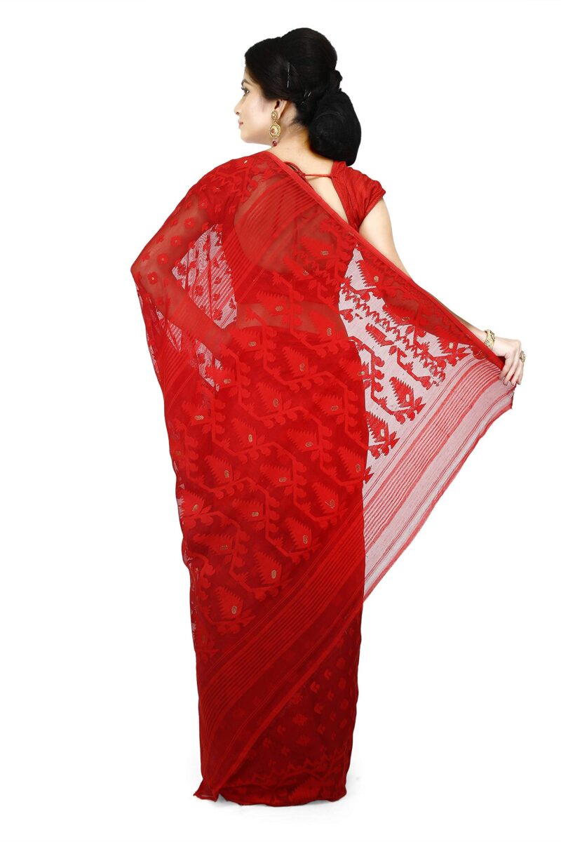 WoodenTant Women's Jamdani Cotton Silk Saree Without Blouse Piece (SDJ17_Red) - Image 5