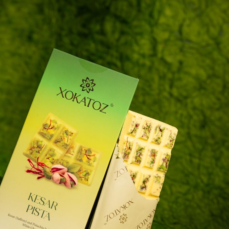 XOKATOZ Exotic Premium Chocolate - 1 Mixed Berries and 1 Kesar Pista Flavours - Flavoured White Chocolate Bars - Gift Set- Pack of 2, 150g (75g x 2) - Image 7