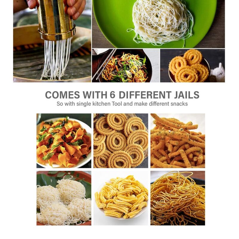 Thangam Classic Brass Sevanazhi Murukku Maker with Free 6 Different Jali for Making Snacks of Sev Bhujia Chakli Gathiya Janthikalu Sevia Idiyappam Ribbon Pakoda Sev Sancha Muruku Maker Machine (500gm) - Image 7