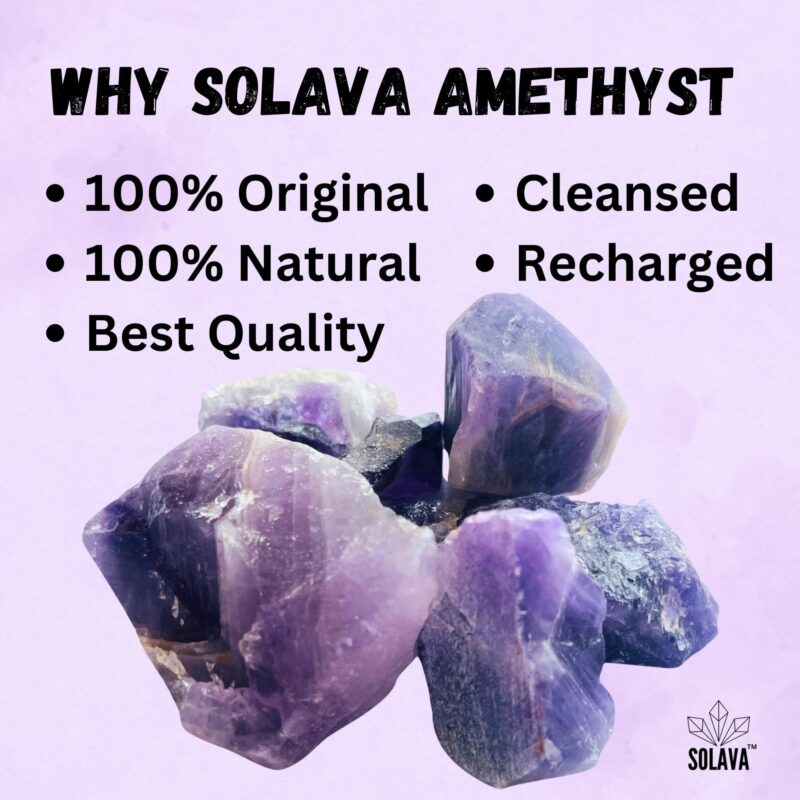 SOLAVA Natural Amethyst Crystal Stone Original Certified - Raw Healing Crystals, Purple Rough Stone For Anxiety, Stress, Good Luck, Peace, Manifestation, Meditation, And Reiki Healing - 2+ Pieces - Image 4